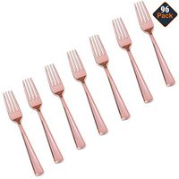96 Pcs Metallic Rose Gold Plastic Forks, rose gold plastic forks Polished Cutlery for Parties Weddings Catering