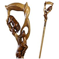 Lion Impala Hand Carved Cane Unique Design Walking Stick Crafted Ergonomic Handle Light Wooden 36” for Men Women Brown
