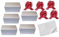 Set of 5 Gift Boxes (9x4.5x4.5") + 5 Pull Bows + 5 Tissue Paper. Perfect for Wrapping Shower, Wedding, Birthday Presents (Red+White)