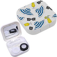 Portable Contact Lens Case Box Travel Kit Mirror + Bottle + Tweezers Container Holder [ Summer Elements Vacation Travel ]