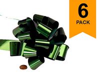 Large Metallic Green Gift Wrap Pull Bows - 5" Wide, Green Ribbon Big Pull Flower Bows for X-mas Gifts and Presents, Set of 6