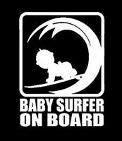 Baby Surfer ON Board 6" Future Wave Rider Decorative DIE Cut Decal Vinyl Stickers Symbol for Cars Tablets LAPTOPS Skateboard - White Color