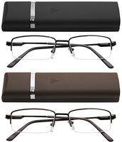 Reading Glasses 2 Pair Black and Brown with Cases Ultra Thin Lightweight Spring Hinge Glasses for Reading for Men and Women +2.25