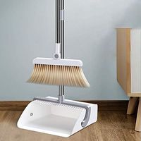 GAOJIN Broom and Dustpan Set Upright Broom and Dustpan Combo,180° Rotating Broom Windproof Design Rotating Card Point Upright Storage of Soft Bristles 90cm Stainless Steel Handle