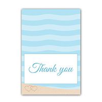30 Folded Thank You Cards Blue Under The Sea Beach Sand Hearts Design Bridal Shower Engagement Wedding + 30 White Envelopes