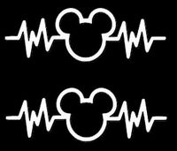 Mickey Mouse Heartbeat 2 Pack White Decal Vinyl Sticker|Cars Trucks Vans Walls Laptop| White |5.5 x 2 in|LLI630