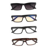 Inner Vision 4-Pack Reading Glasses Set for Men & Women (1.0 x Magnification), Includes: 2 Clear Readers, Reading Sunglasses, Anti Blue Light Computer Glasses