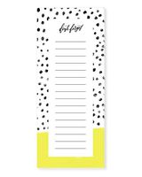 Modern to Do List. Home or Office. Stationery Notepad. 50 Sheets (3.625" x 8.5"). Black Dots & Chartreuse Abstract Paint. Chic Grocery List. Don't Forget.