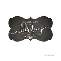 Andaz Press Fancy Frame Rectangular Label Stickers, Thank You for Celebrating with Us, Chalkboard Floral Roses, 36-Pack