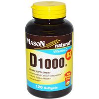 Mason Natural Vitamin D3, 1000 IU, Softgels, 120 ea