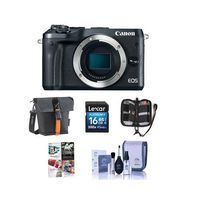 Canon EOS M6 24MP Mirrorless Digital Camera (Body Only) Black - Bundle with Holster Case, 16GB SDHC Card, Memory Wallet, Cleaning Kit, Pc Software Package