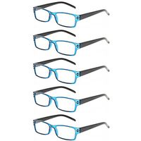 Reading Glasses 5 Pairs Spring Hinge Man and Women Plasitic Material Readers, 5 Pack Blue, Medium