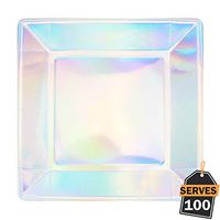 Pack of 100 Silver Disposable Shiny Foil Paper Plates, Square 7", Party Supplies for Appetizer, Lunch, Dinner, or Dessert