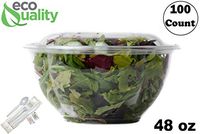 48oz Salad Bowls To-Go with Lids and Cutlery (100 Count) - Clear Plastic Disposable Salad Containers | Lunch, Salads, Fruits, Leak Proof, Airtight, Fresh, Meal Prep, Fork, | Rose Bowl Container (48oz)