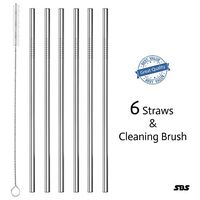 Reusable Metal Drinking Straws, For Cold and Hot Beverage, 8.5in(21.5cm) Stainless Steel Straws, 0.25in(6mm) Diameter Wide, 6 Straws+1 cleaning Brush (Silver, Straight)