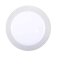 BalsaCircle 20 pcs 10-Inch White with Silver Trim Plastic Round Plates - Disposable Wedding Party Catering Tableware