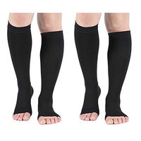 Compression Socks, 2 Pairs, Open Toe, 20-30 mmHg Graduated Compression Stockings for Men Women, Knee High Compression Sleeves for DVT, Maternity, Varicose Veins, Relief Shin Splints, Black L