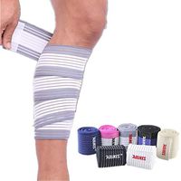 Runworld (1 Pair Elastic Calf Shin Compression Bandage Brace Thigh Leg Wraps Support for Sports, Weightlifting, Fitness, Running - Knee Straps for Squats Men Women (White/Grey)