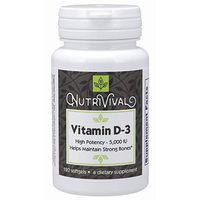 Nutrivival Vitamin D-3 5000 IU Highly Absorbable Mineral Supplements Formulated to Support Help Maintain Strong Bones* 120 Softgels