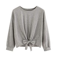 HNTDG Fashion Women Casual Solid Color Long Sleeve Bow Knot Front Tops O-Neck Sweatshirt Blouse Gray