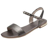 LONGDAY ❤ Women's Cute Open Toes One Band Ankle Strap Flexible Summer Flat Sandal New Flat Buckles Glitter Low Heel Brown