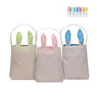 Pack of 3 Easter Bunny Bags Easter Gift Bag Easter Bunny Ear Basket Jute Cotton Cloth Tote Bag for Eggs Hunting (Pink+Green+Blue)
