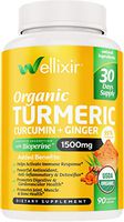 Wellixir Organic Turmeric Supplement – Curcumin with Bioperine Capsules – 90 Veggie Caps with Ginger Root Extract, Curcumin and Turmeric for Joint Health – 95% Curcuminoids Formula