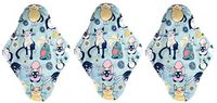 9" x 6.5" Regular Size, Aslana Reusable Cloth Menstrual Period Pads, 4 Layers Sanitary Napkins for Daily Use Regular Flow Pantiliners (3-Pack, Flat PUL- Cats, Light Green)