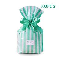 Mint Green Stripe Clear Cello Bags Candy Plastic Favor cellophane Treat Bags,Pack of 100