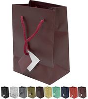 Novel Box® Burgundy Matte Laminated Euro Tote Paper Gift Bag Bundle 4.75"X3.25"X6.75" (10 Count) + NB Cleaning Cloth