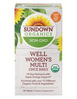 Sundown Organics Well Multivitamin for Women, with Vitamin C, D3, and B, Gluten Free, 100% Non-GMO, 30 Tablets