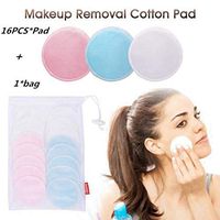 16Pcs Reusable Make Up Remover Pads, Makeup Removal Cotton Pad Bamboo Fiber Washable Cotton Rounds Pads with Storage Bag for Face Eye