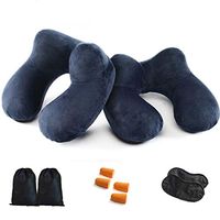 FMAB Travel Pillow,Inflatabl,2PCS with Ear Plugs,Eye Mask,Drawstring Bag and Soft Velvet Neck Support
