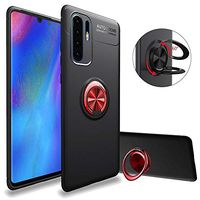 Soft Silicone Case for Huawei P30 Pro, Moiky Stylish Shockproof Ultra Slim Fit Phone Case with 360 Metal Ring Holder Stand Case for Huawei P30 Pro,Black+Red