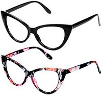 SOOLALA Ladies 50mm Lens Designer Cat Eye Reading Glasses Customized Strengths (2 Pairs/Black + Floral, 0)