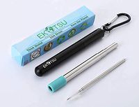 (NEW) EKOTSU Eco-friendly Reusable Stainless Steel Telescopic Drinking Straw Adjustable Metal Portable Collapsible - Aluminum Travel Carry Case Keychain Cleaning Brush Silicone Tip Final Travel House