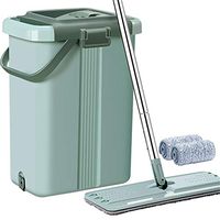 Flat Mop Cleaning Bucket Microfiber System Floor Pads Free Hand Washable Reusable Wash Mopping Stainless Steel Handle Home Wet Set Buckets Mops