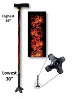 Walking Cane Adjustable T Handle with Footed Cane Tip Real Flames Design