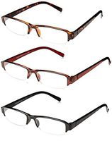 OPTX 20/20 Hitech 3 Pack Oval Reading Glasses, Black/Brown/Tortoise Shell, 52 mm, +1.75