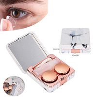 Set of 4 Contact Lens Case，Portable Contact Lens Case Kit，Marble Surface Mirror Square Contact Lens Case，Box (with Mirror)+Bottle+Tweezers+Stick.(Rose Gold)