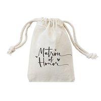 The Cotton & Canvas Co. Matron of Honor Wedding Party Favor Bags, Cookie, Candy and Treat Bag and Drawstring Pouch, 6-Pack