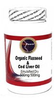 Organic Flaxseed and Cod Liver Oil (Emulsified Dry) 500mg/500mg 100 Capsules # BioPower Nutrition