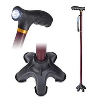 Care-Aid Folding Walking Cane w/5-Pod Tip & LED Flash Light [35" - 39" Adjustable Height] [Anti-Slip 5-Pod Tip] [Self-Standing] Walking Stick for Men & Women - Burgundy