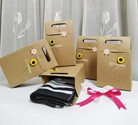 SHHS Hard Kraft Paper Gift Bags with Flower（5 Set）-(6.3”X 3.5”X11”) Minimalist Natural Gift Wrap Boxes, Decorative Presents Box Bundle for Packing Tie/Clothes/Scarf/Shoes