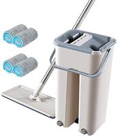 4 in 1 Microfiber Flat Floor Mop and Bucket Set, Professional Flat Squeeze Mop with 4 Reusable Mop Pads for Wet Dry Floor Cleaning, Adjustable Stainless Steel Handle and 360 Degree Swivel Head