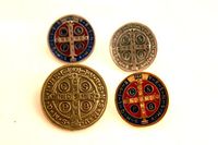 4 x St SAINT BENEDICT Exorcism Protect Evil Catholic Badge Brooch Lapel Pin