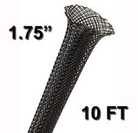 Electriduct 1.75" Black PET Expandable Braided Sleeving Cable Mesh Flexible Wire Sleeve - 10 Feet
