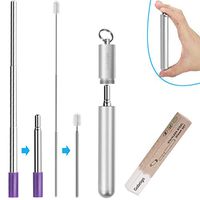 Gobeigo Stainless Steel Resuable Drinking Straws with Metal Travel Case& Telescopic Clean Brush (Silver)