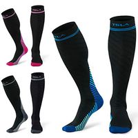 TSLA Compression Socks Men & Women Graduated 20-30 mmHg Travel Medical Varicose Pregnancy Swelling, 3pairs(mzs93) - Grey & Blue & Pink, L-XL [Women 8-15.5_Men 8-14]