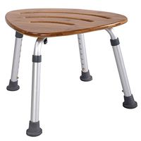 Shower Chair Stools Bamboo Bath Seat Adjustable Height For Elderly And Kids Slip Resistant Rubber Tip Triangular Fanshaped Suction-Cup Tips Legs For Non-Slip Heavy Duty Aluminum Frame